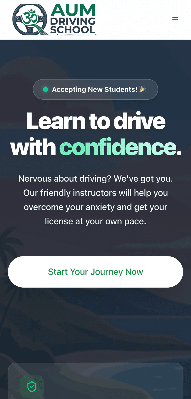 AUM Driving School website on a phone